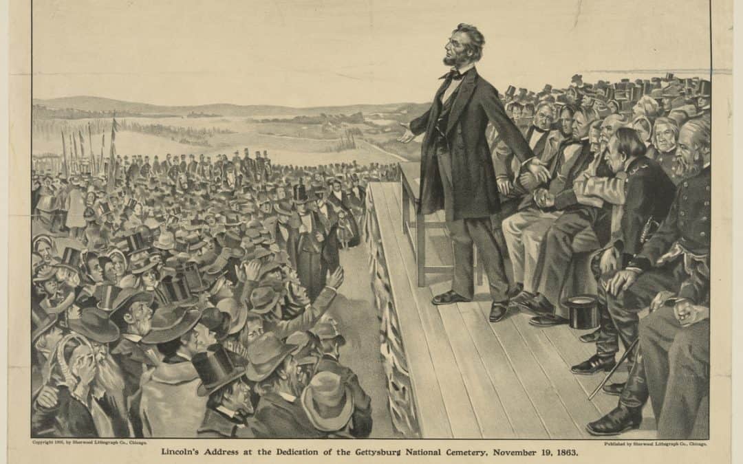 Image of President Lincoln delivering the Gettysburg address for a blog post honoring those who gave their "last full measure of devotion" for Memorial Day 2025