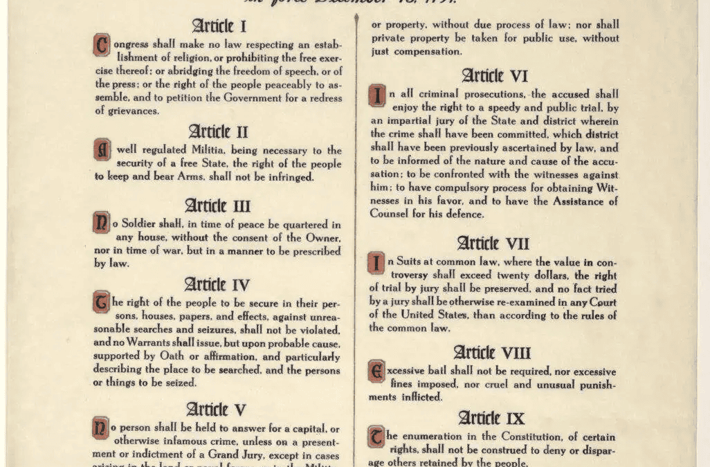 A replica image of The Bill of Rights, the first 10 Amendments to the Constitution of the United States of America, for a post about Independence Day. Image courtesy: https://loc.getarchive.net/media/a-bill-of-rights-as-provided-in-the-ten-original-amendments-to-the-constitution